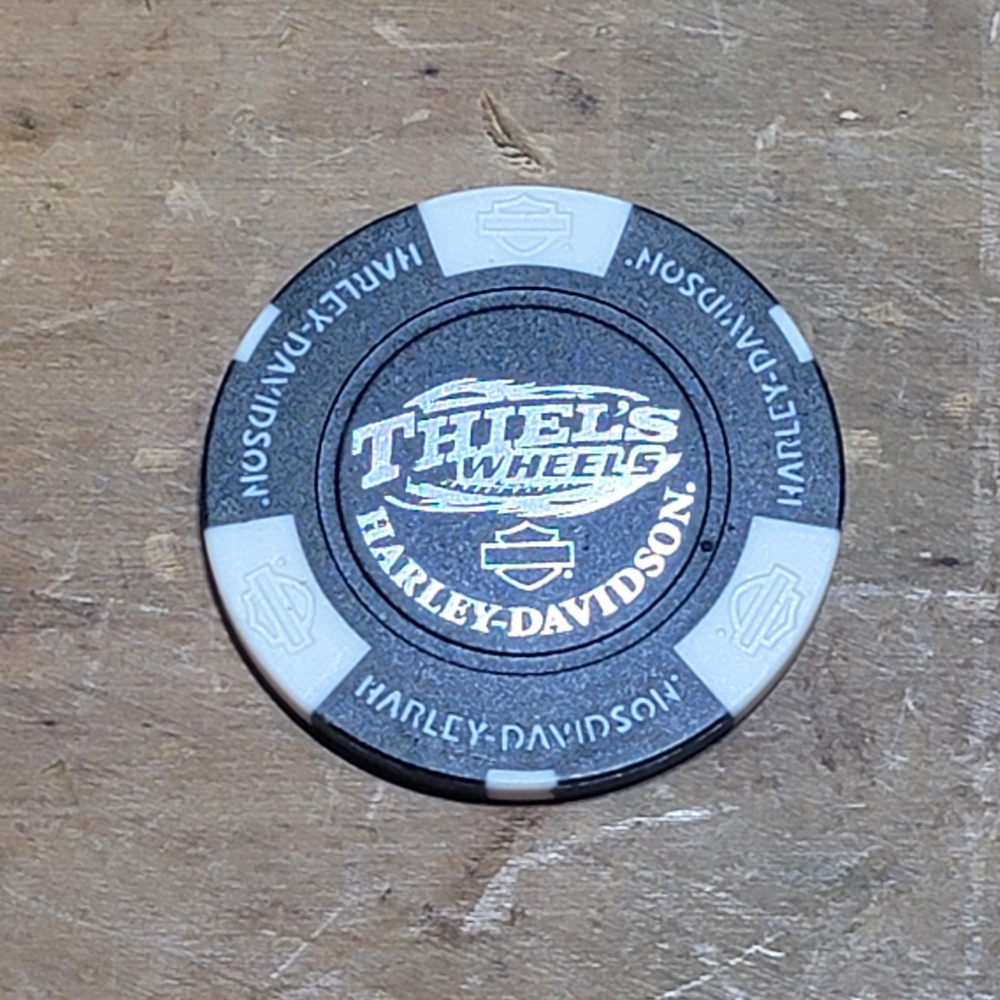 Harley-Davidson Poker Chip - Thiel's Wheels Upper Sandusky Ohio Black Gray